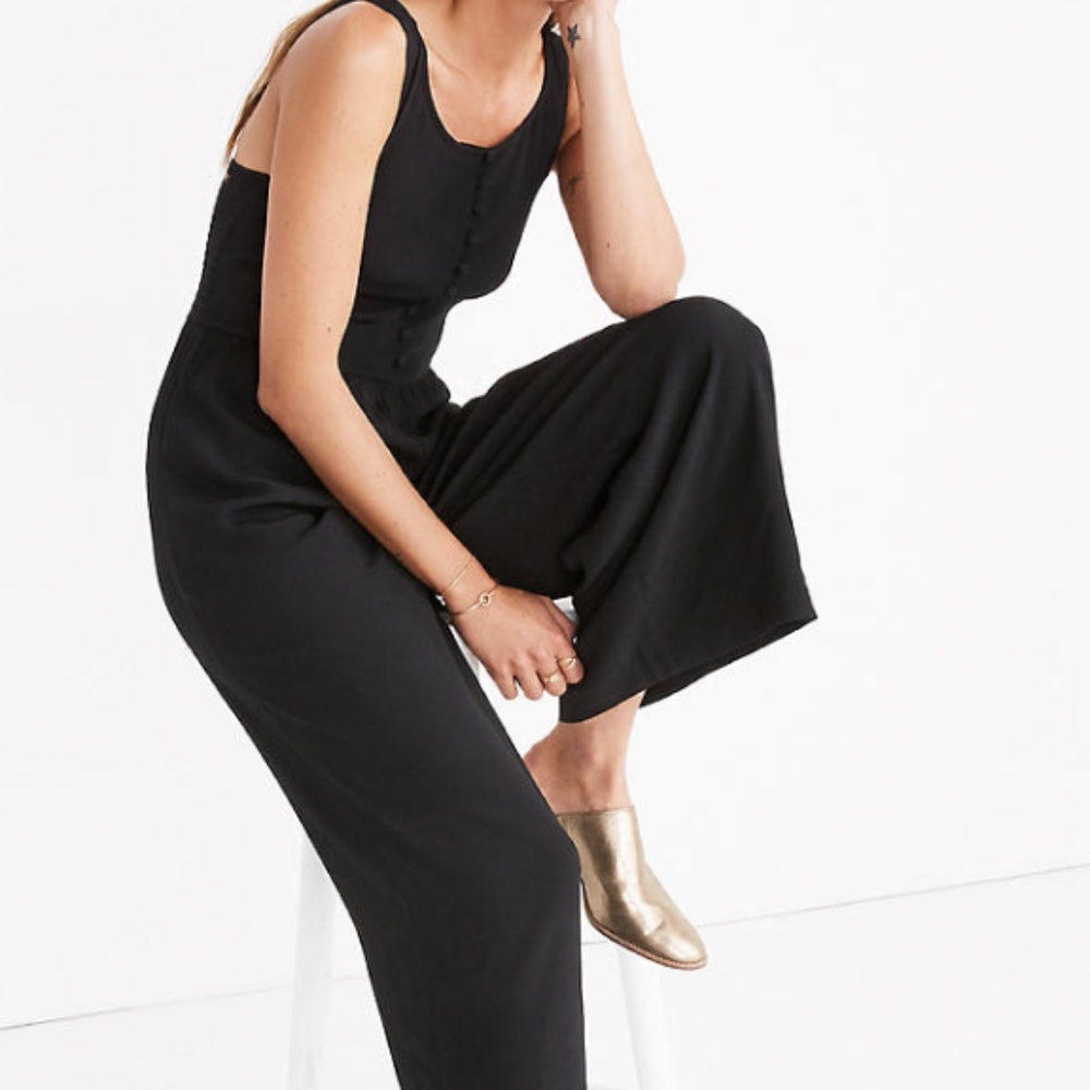 Madewell Button Front Wide Leg Jumpsuit (black)